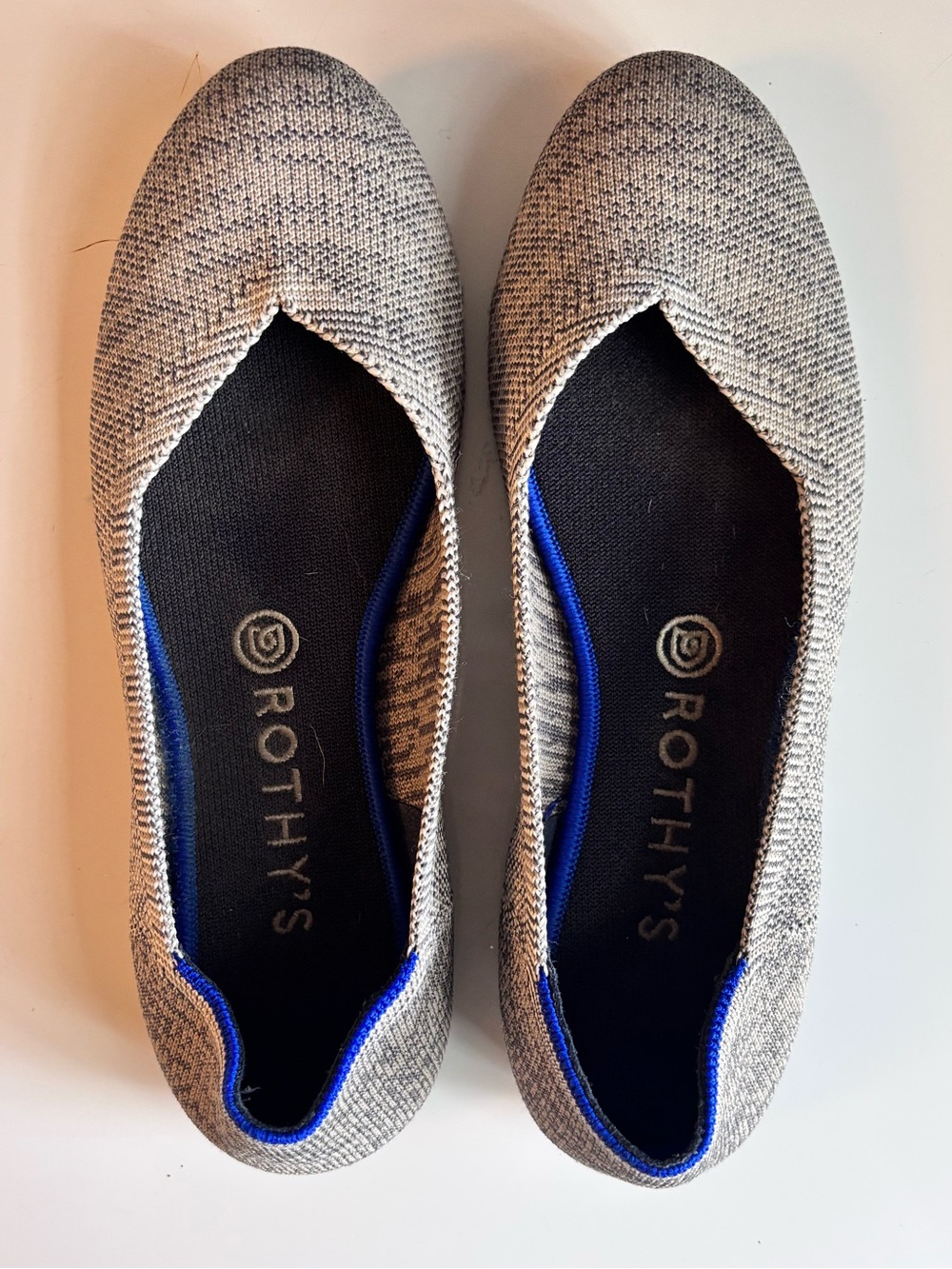 Rothy's Gray Knit Slip-On Ballet Flats with Blue Trim